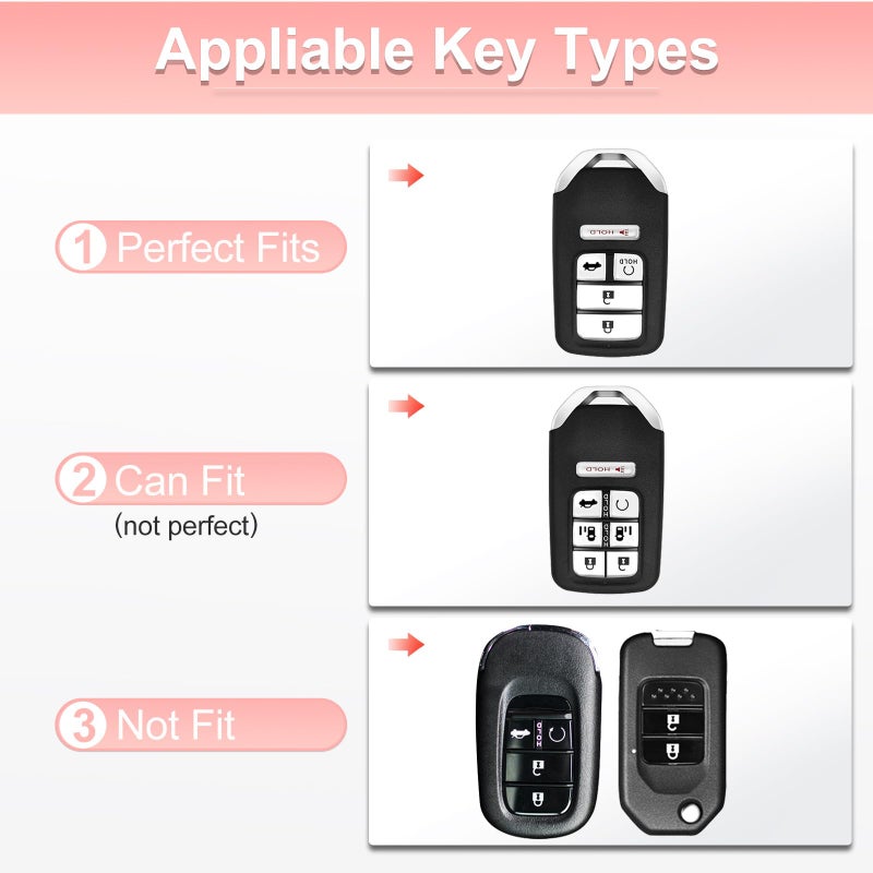 Pangpai Pink Car Accessories 3 Pcs for Honda Accord Civic CRV Pilot Odyssey Key Fob Cover with Bling Keychain Cute Push to Start Button Cover - Image 2